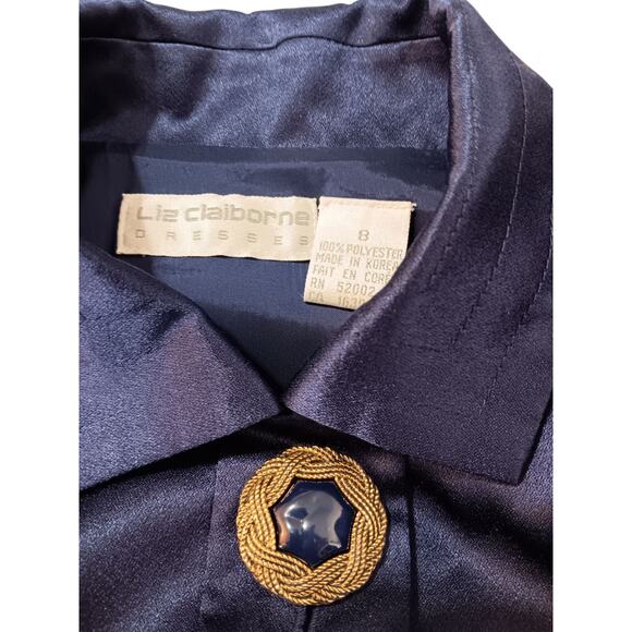 VINTAGE LIZ CLAIBORNE Satin Dress 8 Midnight Blue Tags/NOS‎ Dressy Power Event - Picture 8 of 12